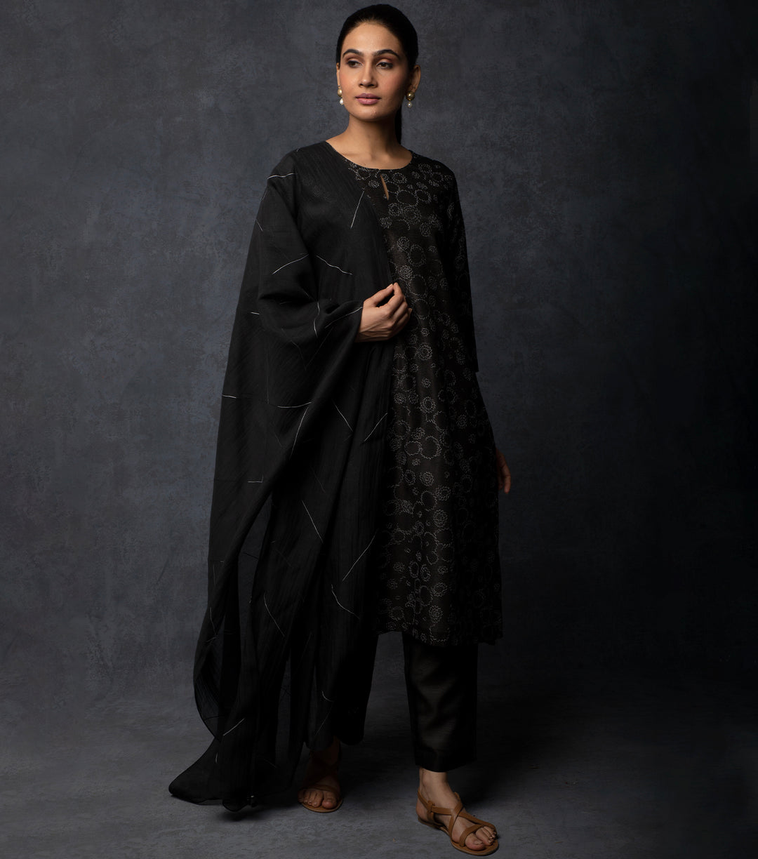 Black Thread Embroidered Chanderi Suit Set