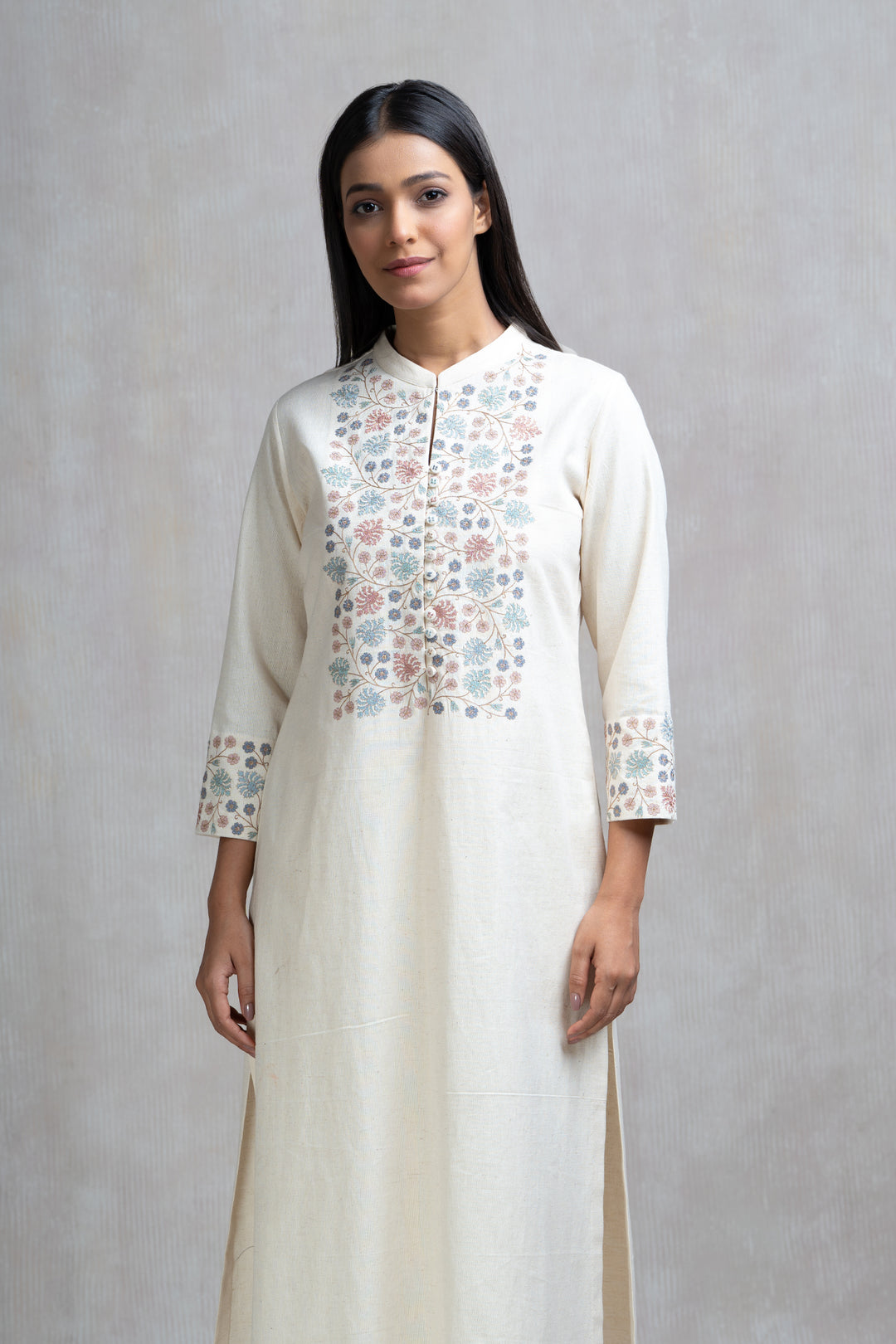 Thread Embroidered Cotton Linen Kurta