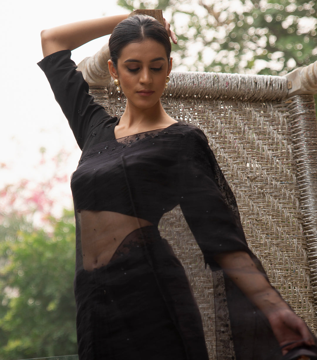 Black Hand Embroidered Organza Saree