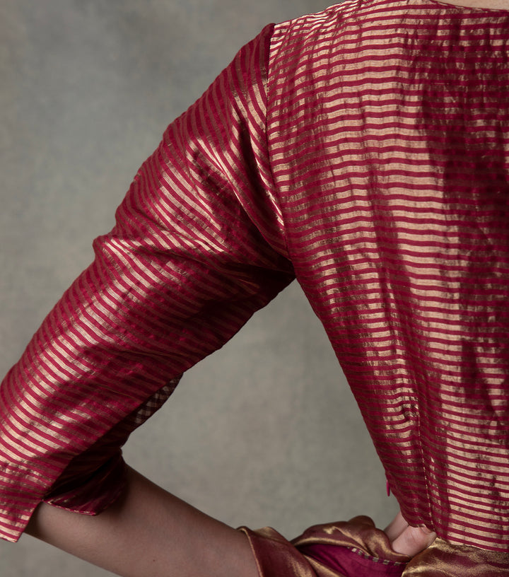 Maroon Golden Striped Tissue Blouse