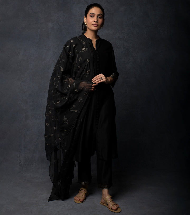 Black Embroidered Chanderi Suit Set