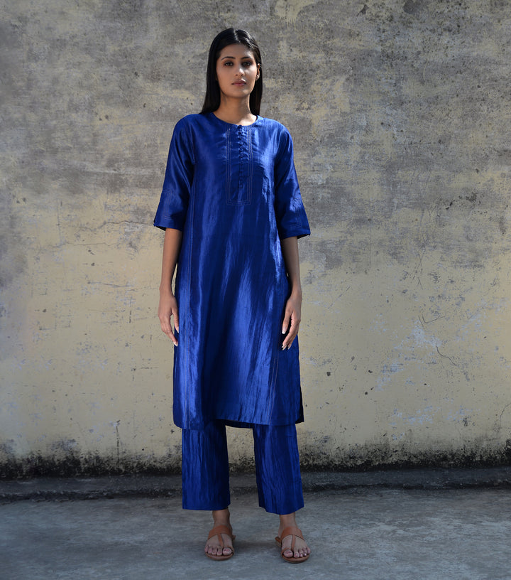 Blue Silk Suit Set