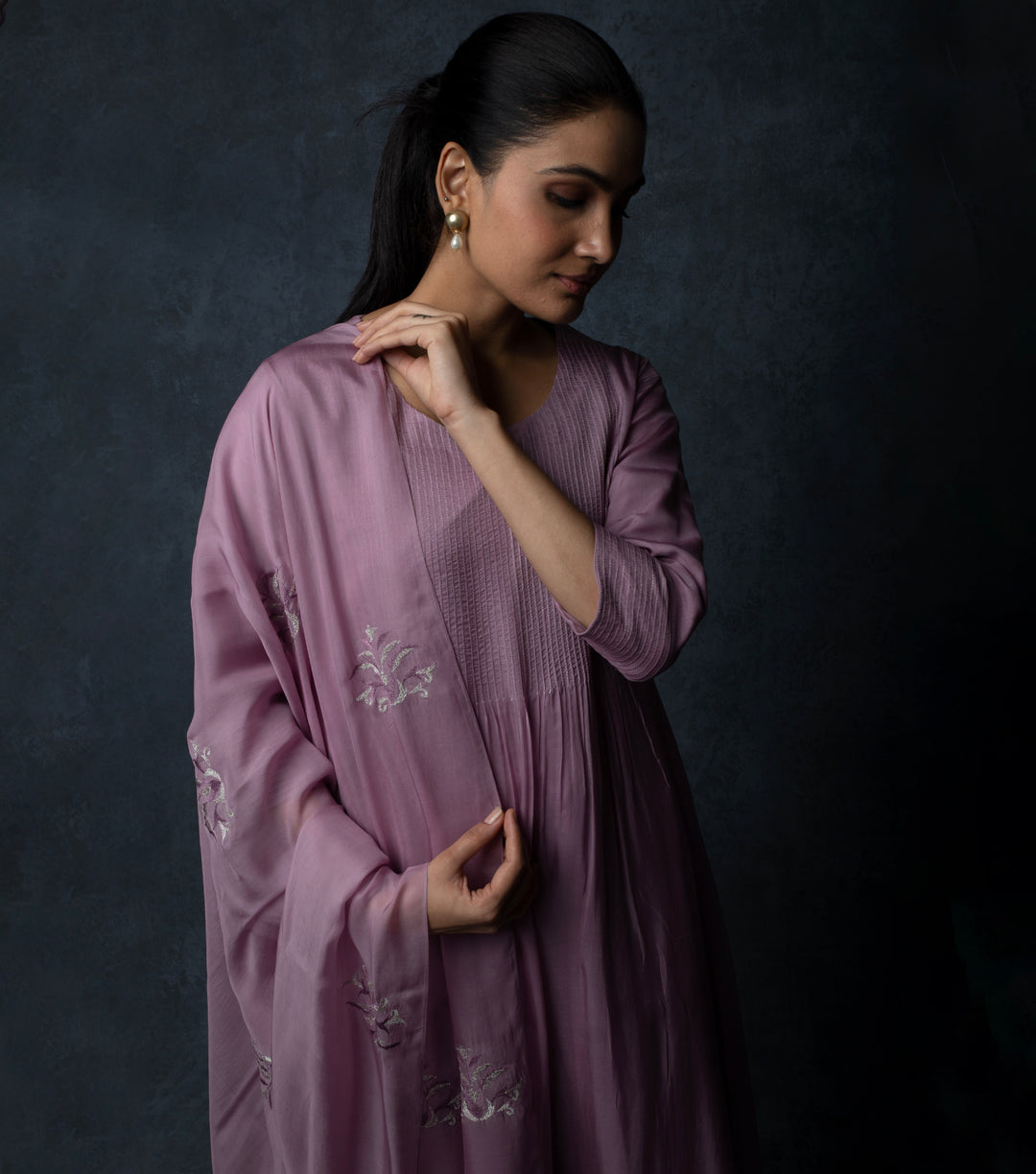 Lavender Silk Embroidered Suit Set