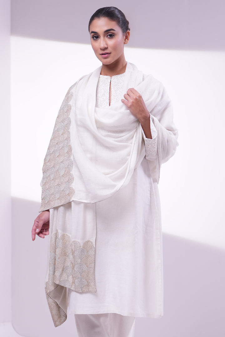 Natural Embroidered Dupatta