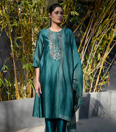 BAHAR EMERALD CHANDERI KURTA SET WITH DUPATTA