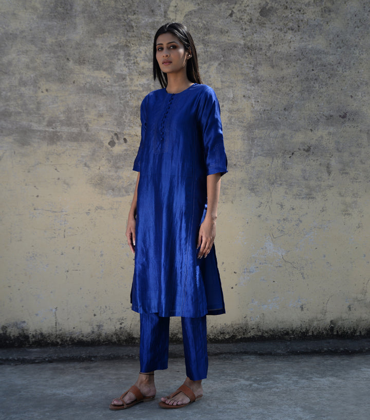 Blue Silk Suit Set