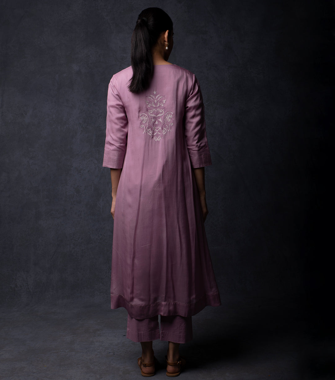 Lavender Silk Embroidered Suit Set