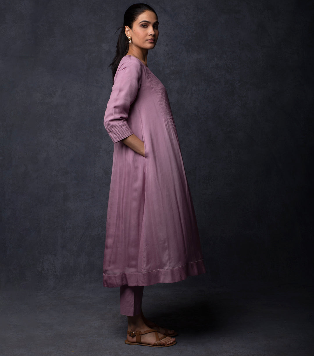 Lavender Silk Embroidered Suit Set