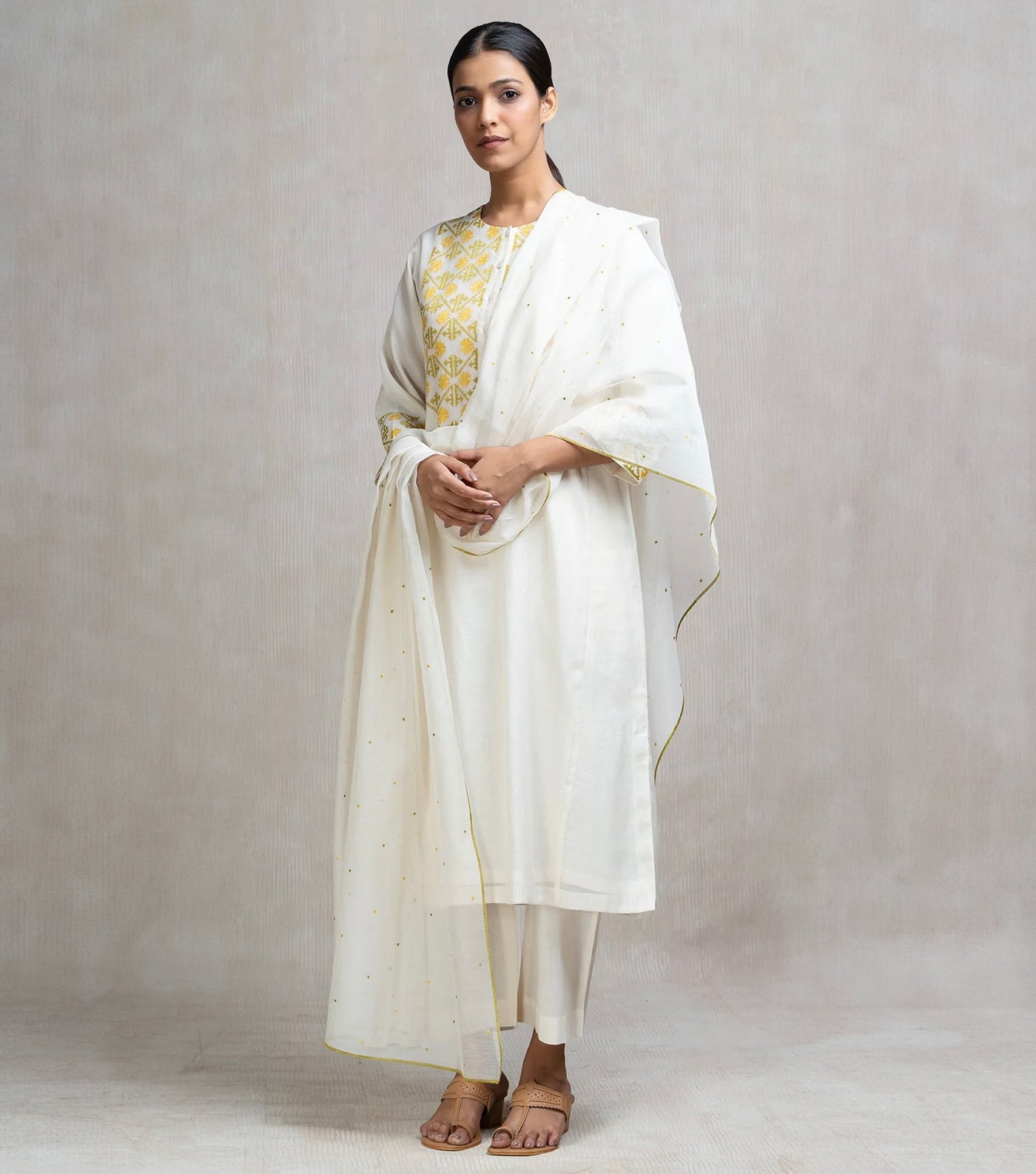 Embroidered Chanderi Kurta Set with Pants & Dupatta