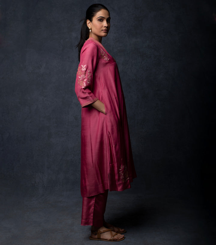 Magenta Hand Embroidered Suit Set