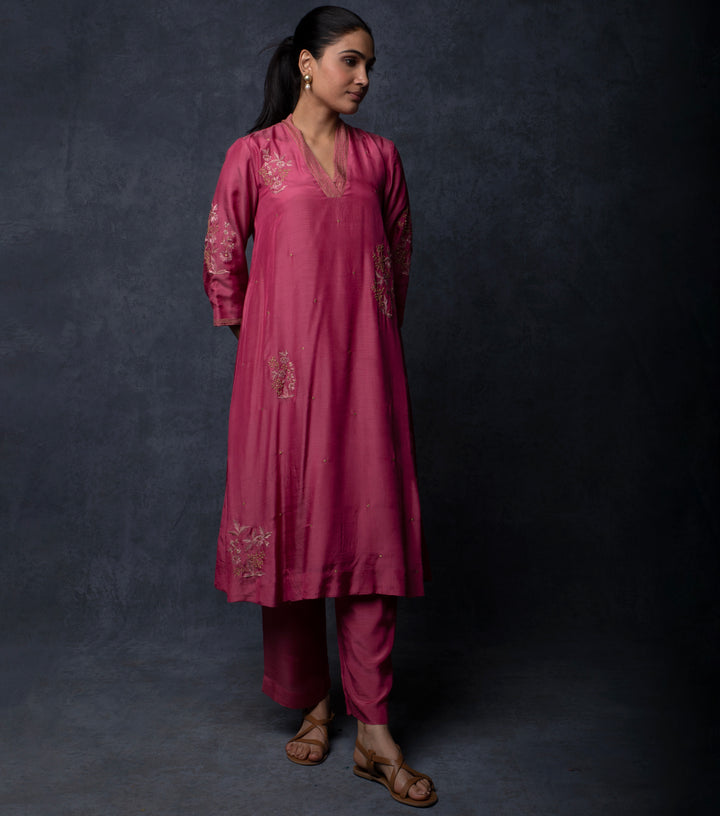 Magenta Hand Embroidered Suit Set