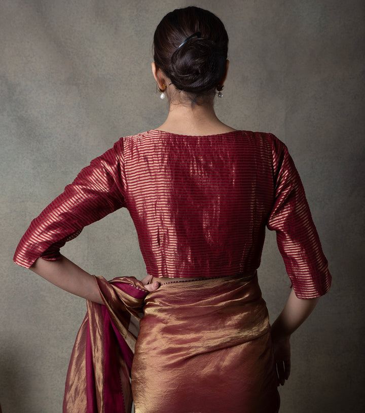 Maroon Golden Striped Tissue Blouse