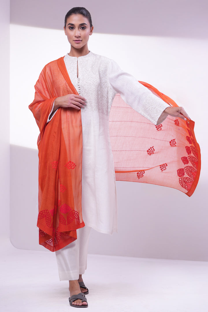 Orange Embroidered Dupatta