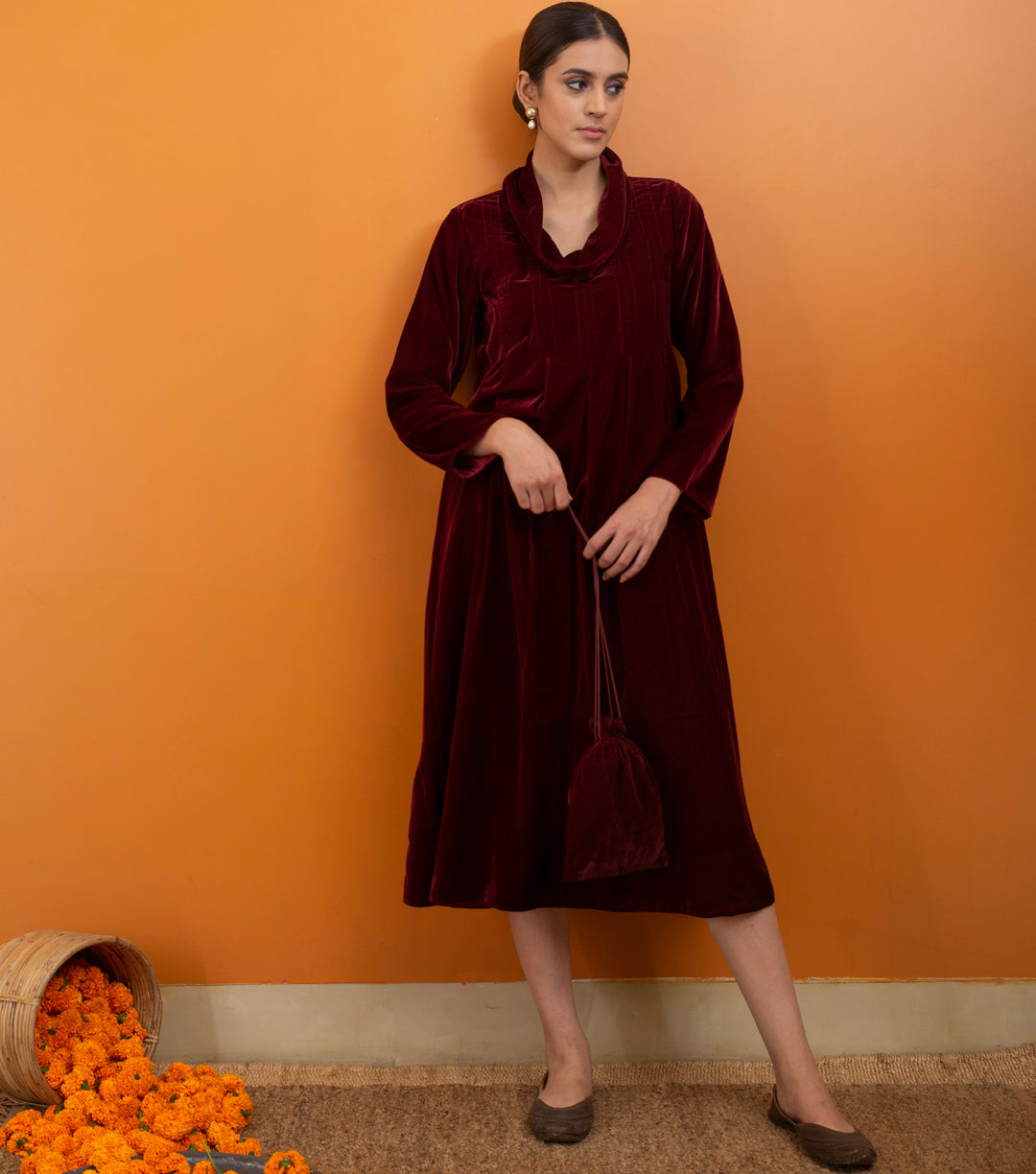 Maroon Velvet Dress