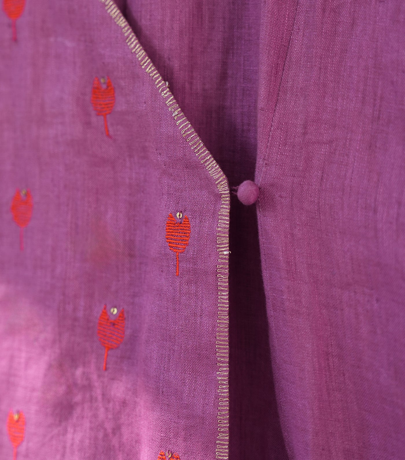 Purple Embroidered Cotton Angrakha Kurta