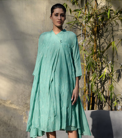 JADE GREEN THREAD EMBROIDERED MUSLIN CHOGA