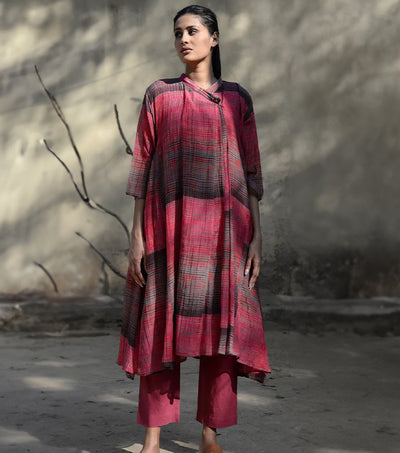 SHIBORI PRINTED WINE CHANDERI CHOGA