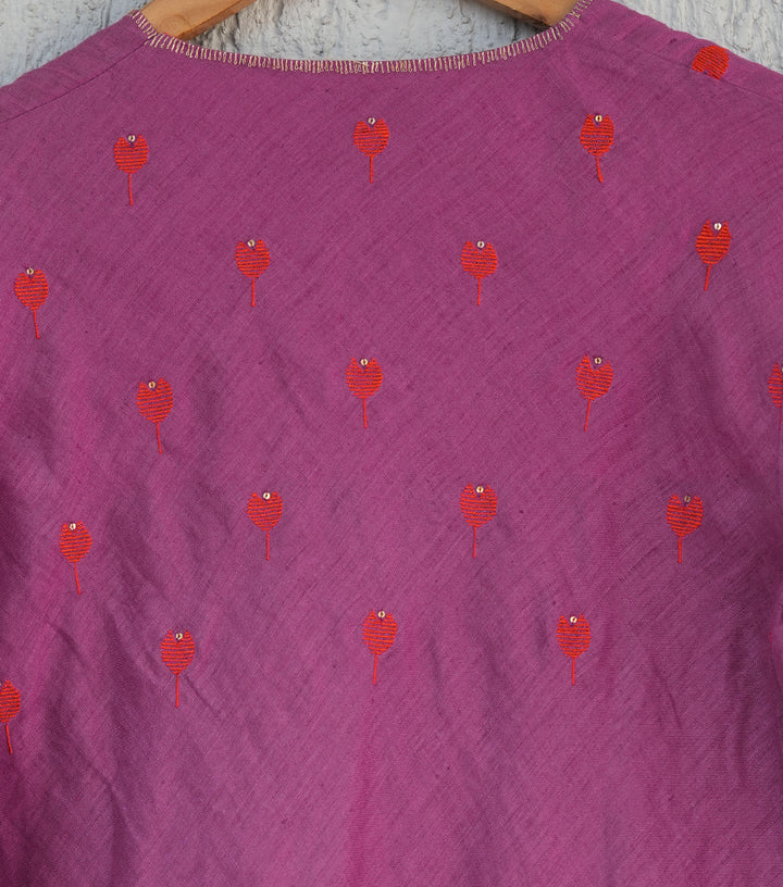 Purple Embroidered Cotton Angrakha Kurta