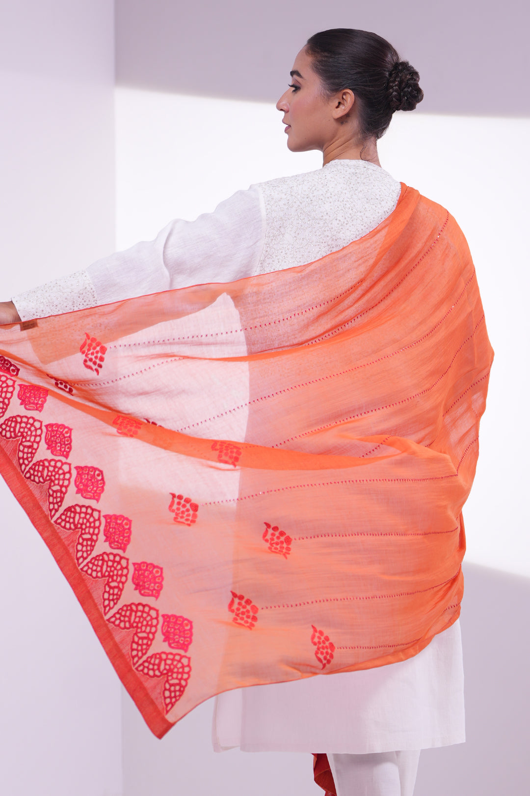 Orange Embroidered Dupatta