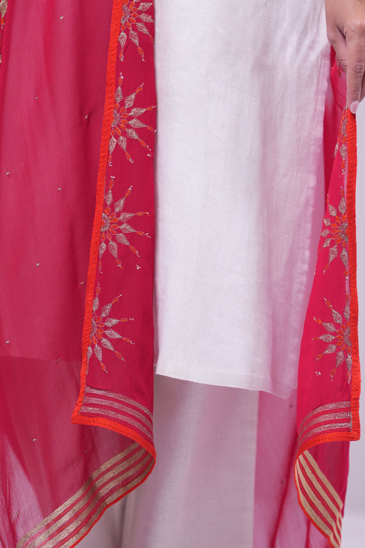 Dark Pink Embroidered Dupatta