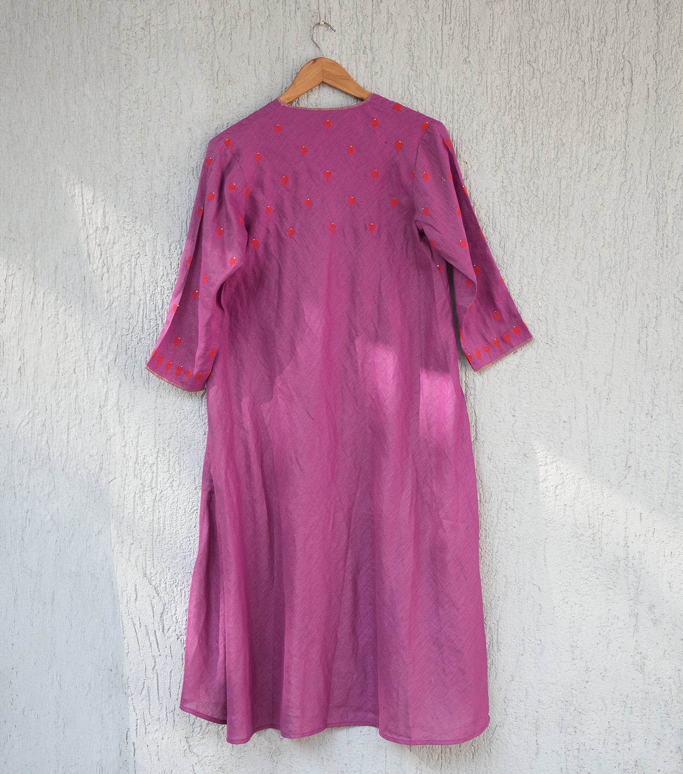 Purple Embroidered Cotton Angrakha Kurta