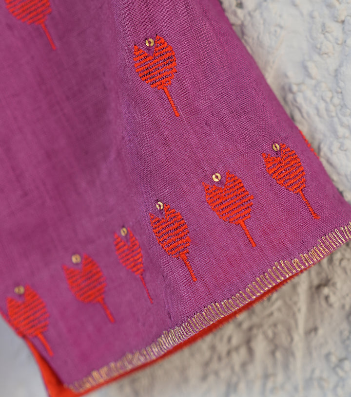 Purple Embroidered Cotton Angrakha Kurta