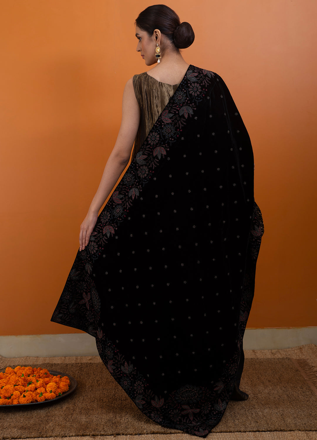 Black Hand Embroidered Velvet Dupatta