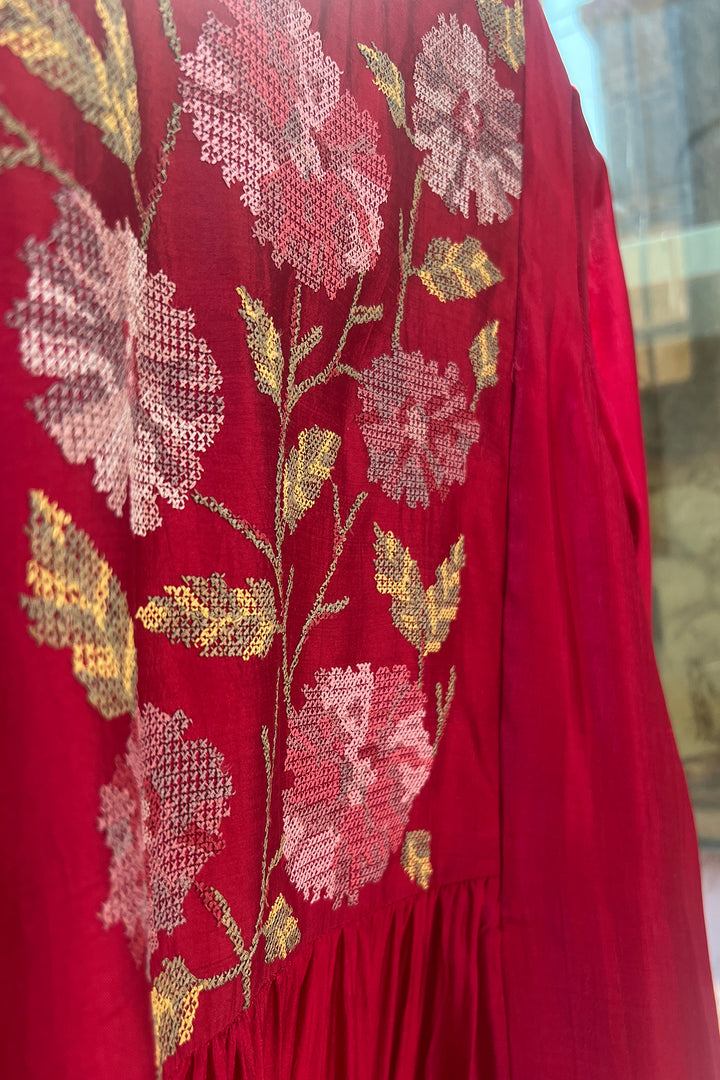 Red Silk Embroidered Dress