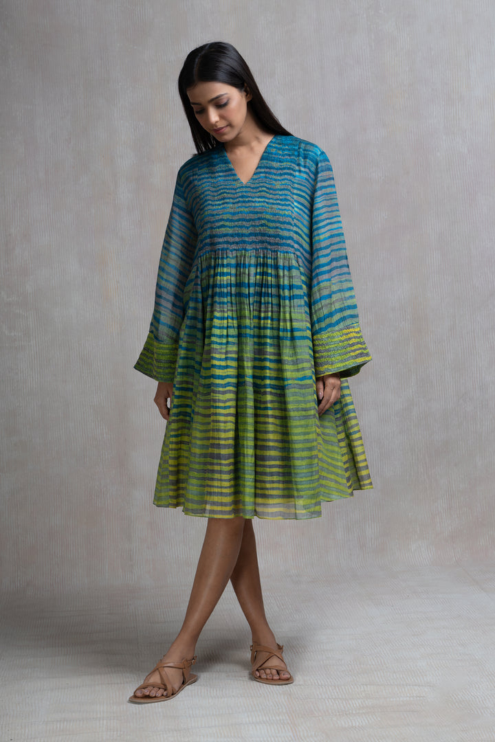 Soft Chanderi Shibori Stripes Summer Dress