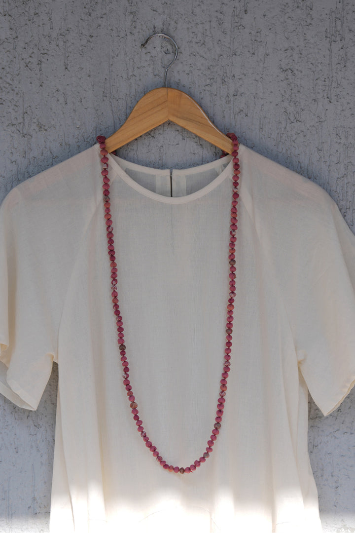 Pink Chanderi Beaded Necklace