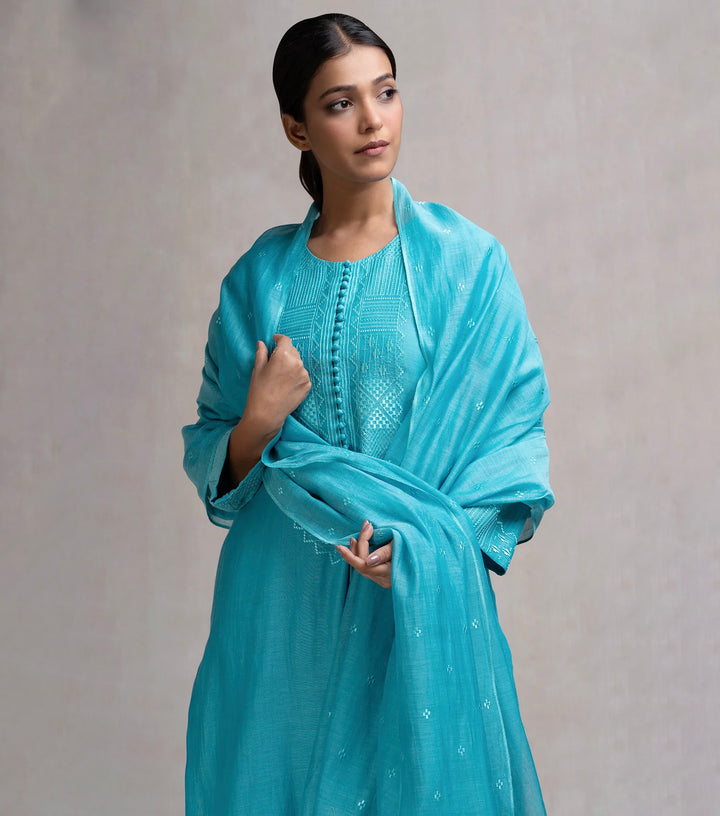 Thread & Zari Embroidered Kurta Set with Pants & Dupatta