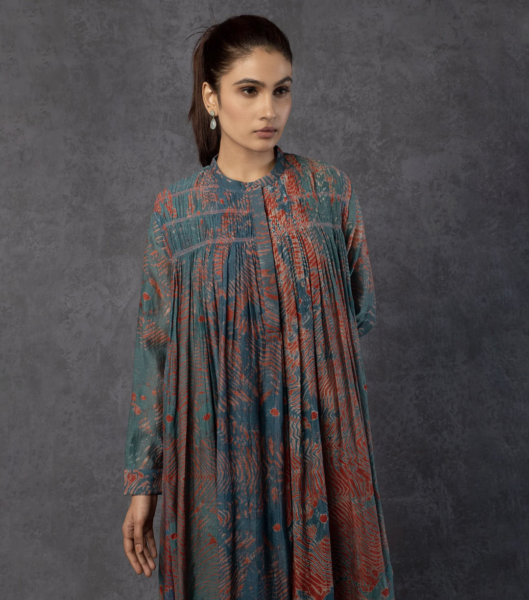 Teal & Madder Printed Chanderi Dress