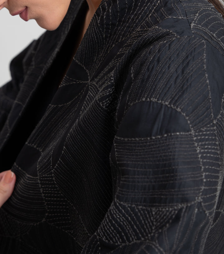 Black Embroidered Quilted Silk Jacket