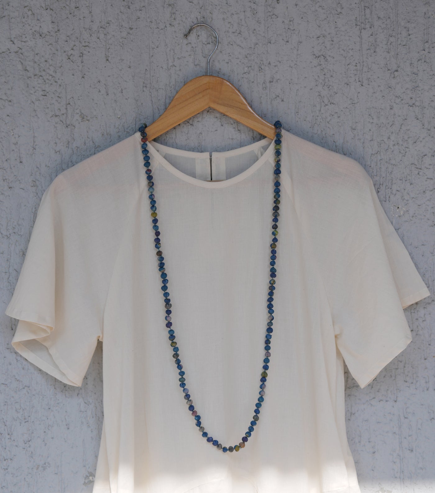 Blue Chanderi Beaded Necklace