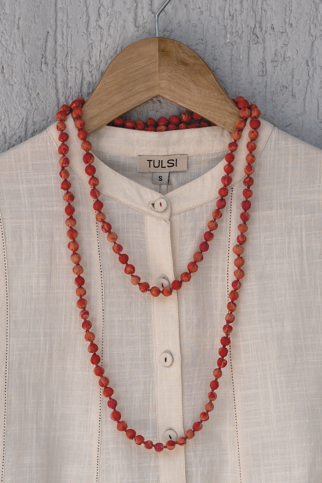 Orange Chanderi Beaded Necklace