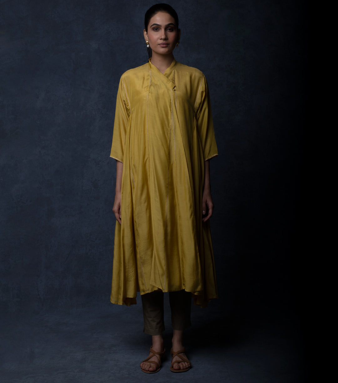 Mustard Muslin Embroidered Choga