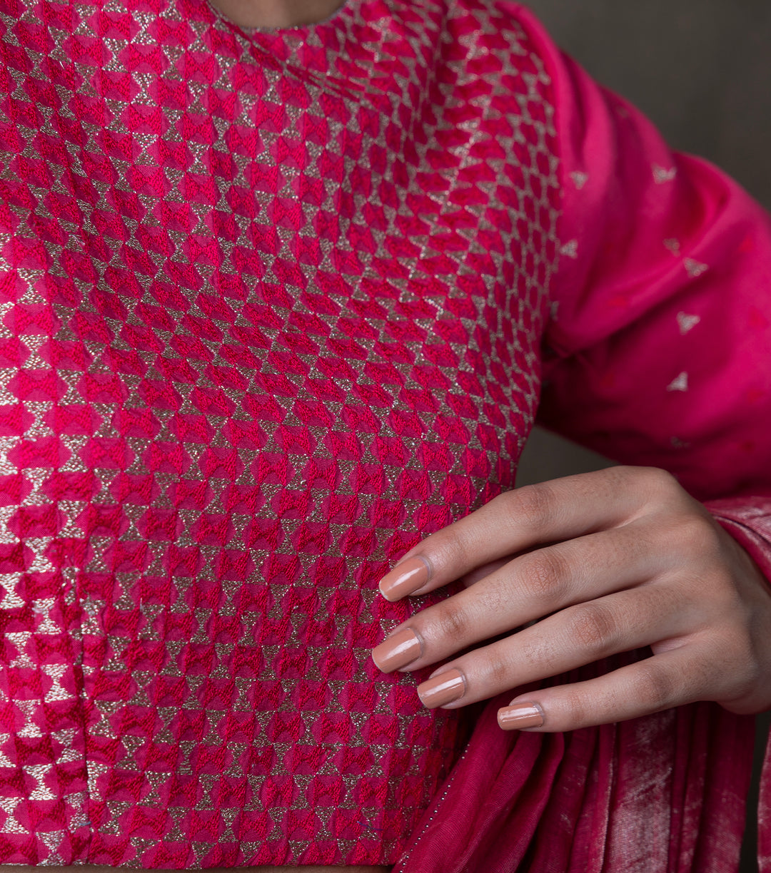 Hot Pink Embroidered Cotton Silk Blouse