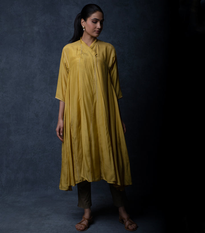 Mustard Muslin Embroidered Choga