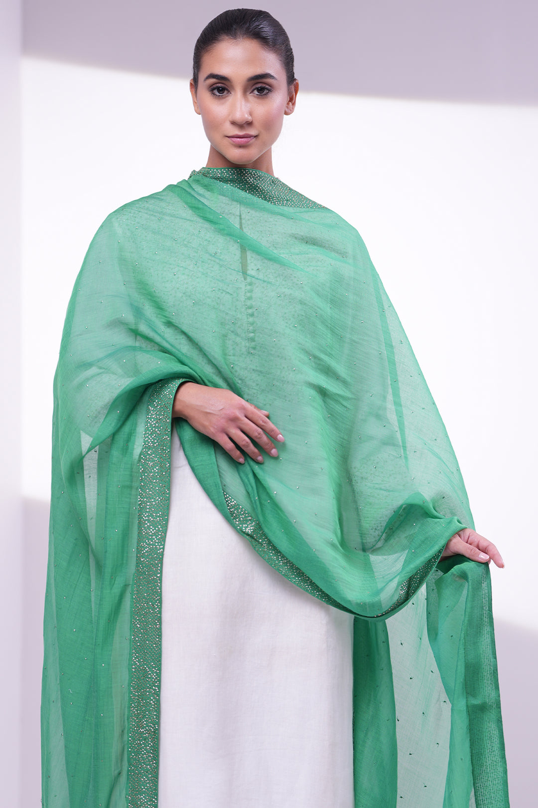 Green Embroidered Dupatta