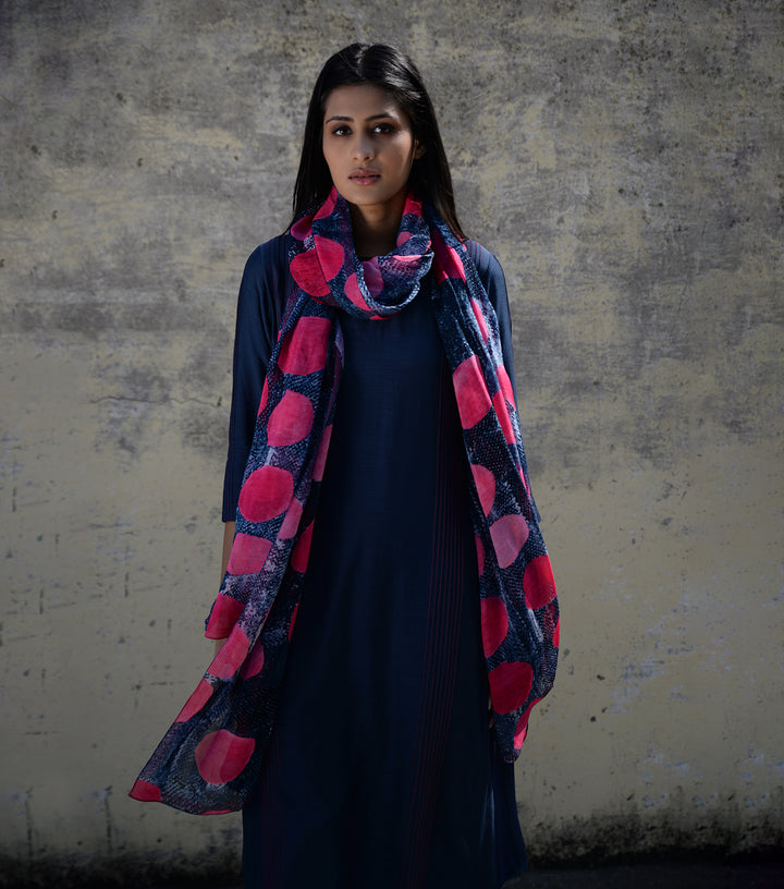 Pink & Navy Shibori Dye Organza Dupatta