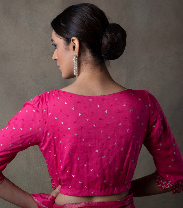 Hot Pink Embroidered Cotton Silk Blouse