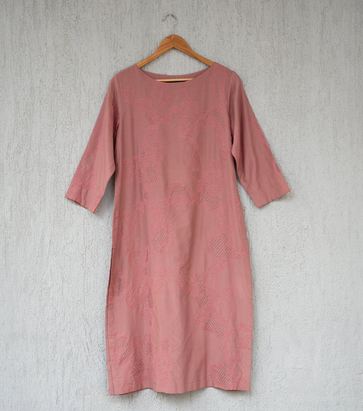 Old Rose Embroidered Silk Cotton Kurta