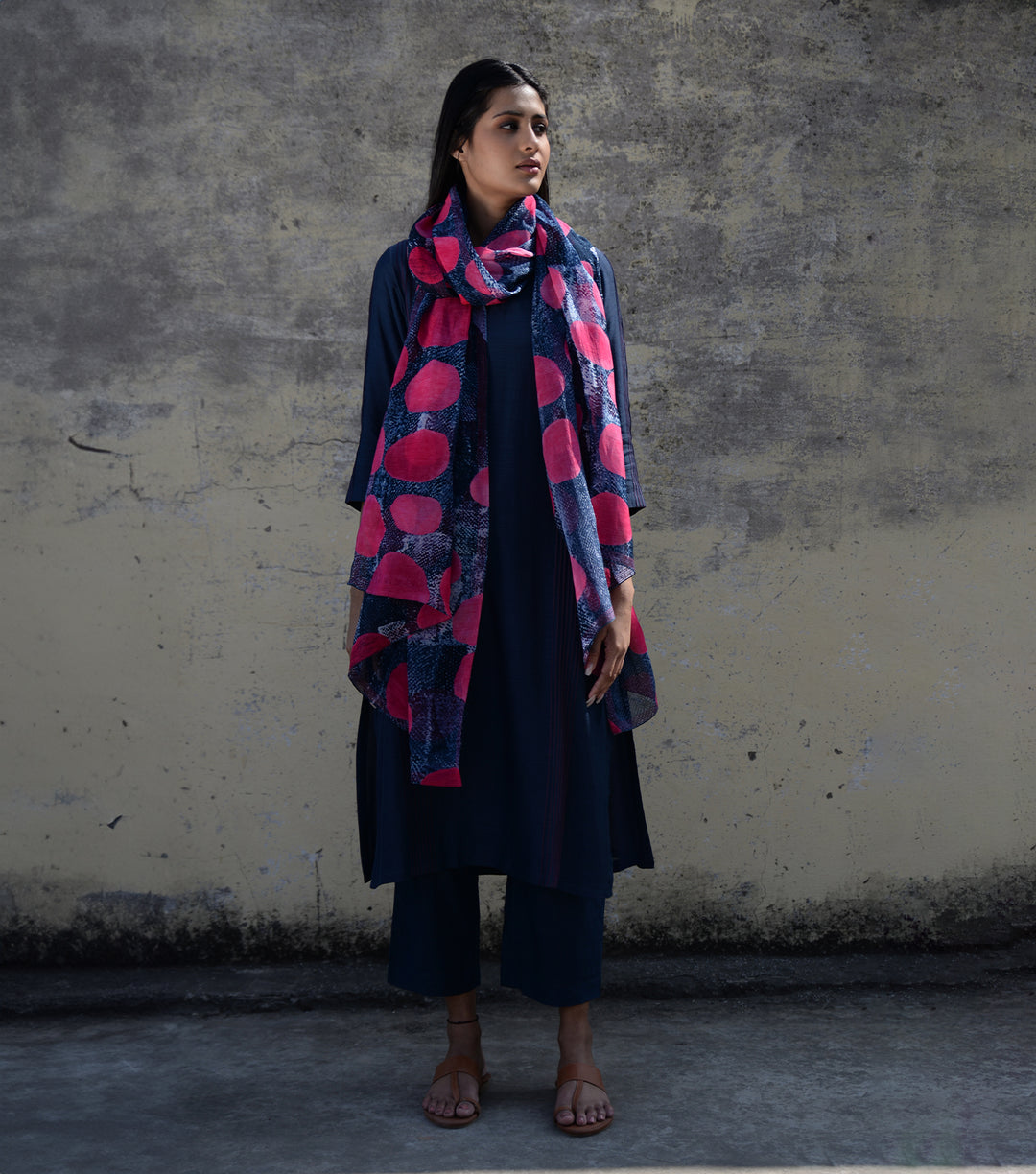 Pink & Navy Shibori Dye Organza Dupatta