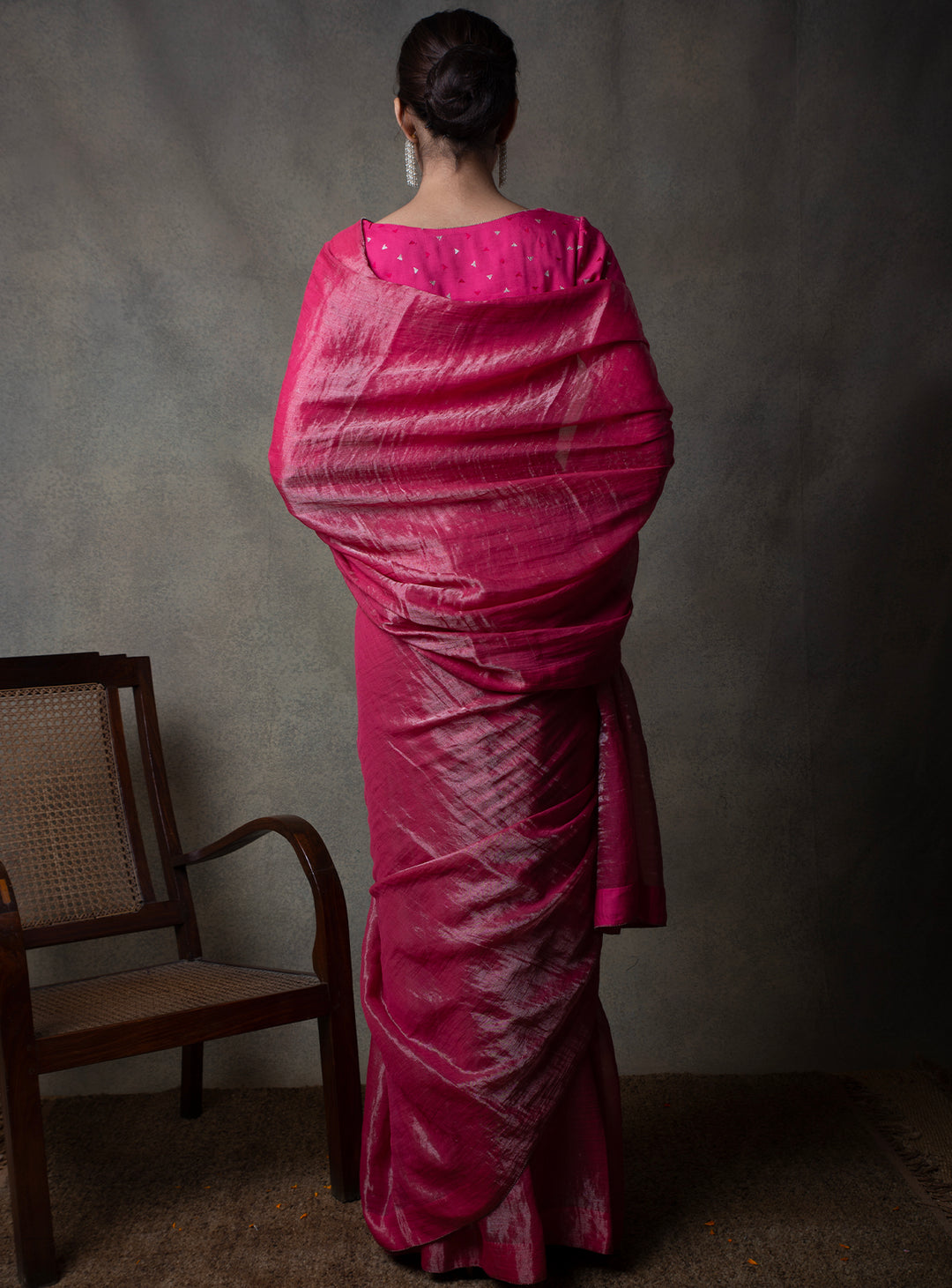 Hot Pink Tissue Saree