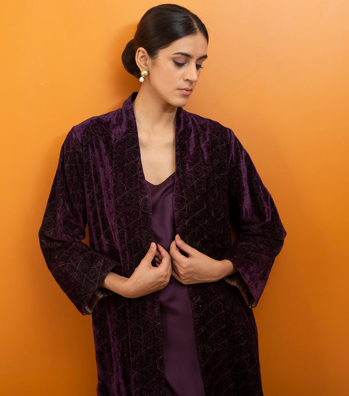 Plum Embroidered Velvet Jacket