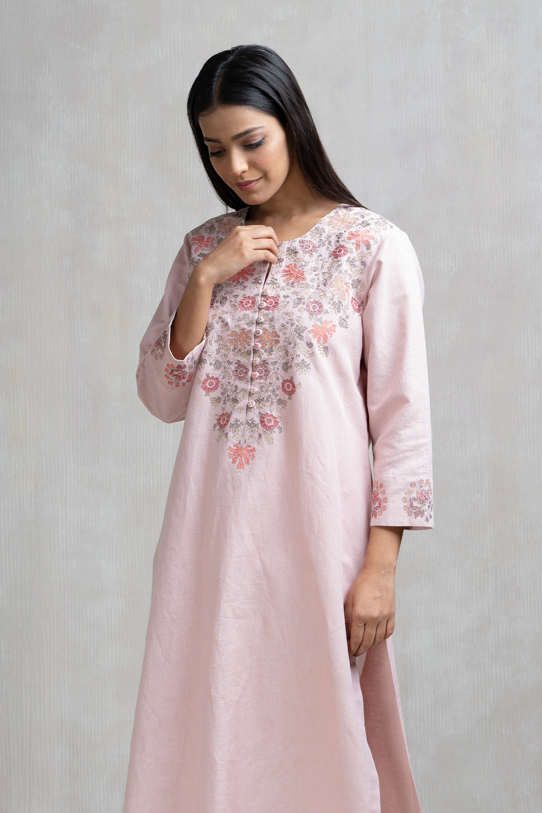 Thread Embroidered Cotton Linen Kurta