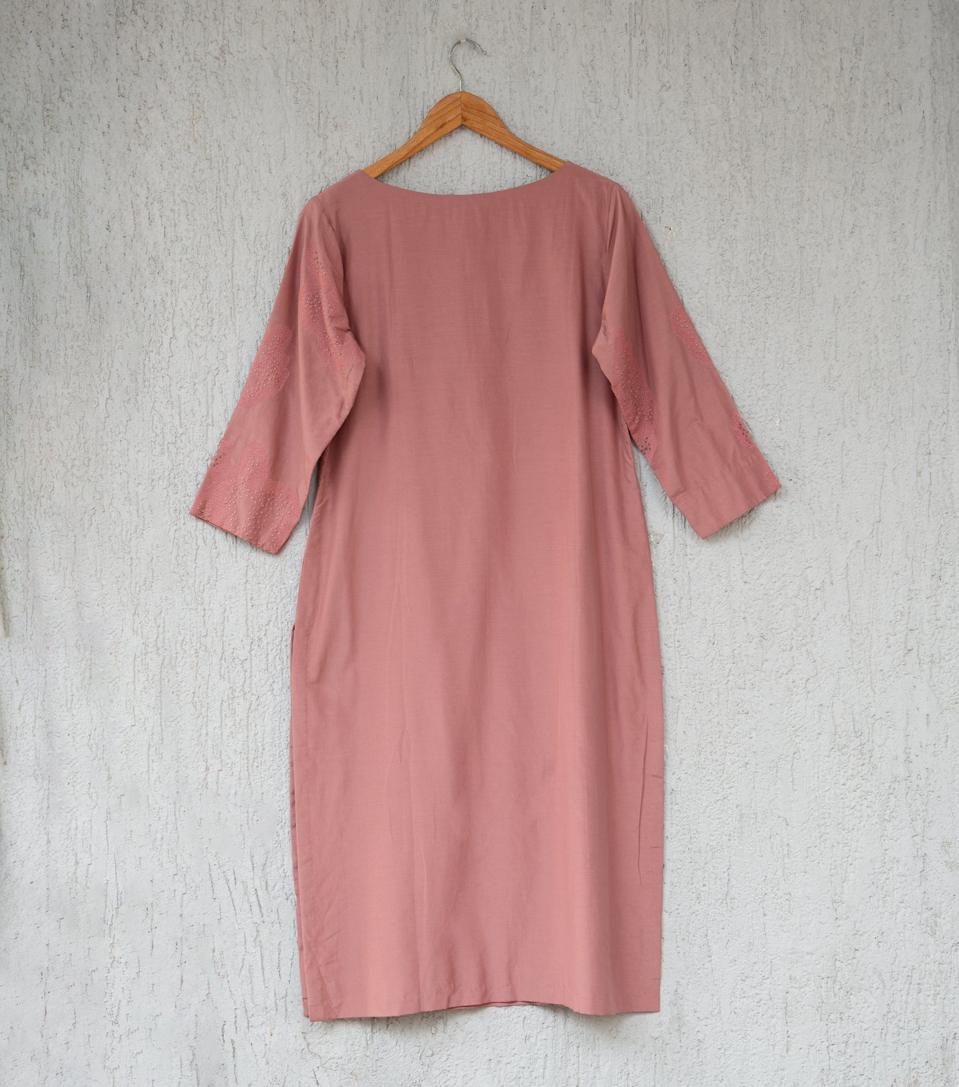 Old Rose Embroidered Silk Cotton Kurta