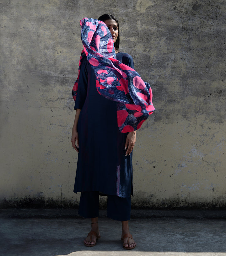 Pink & Navy Shibori Dye Organza Dupatta