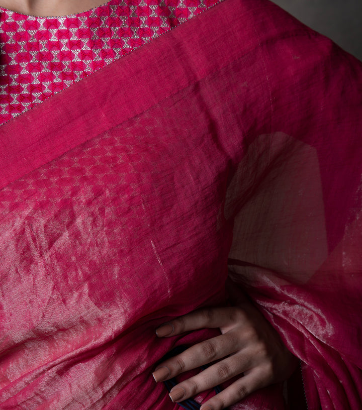 Hot Pink Tissue Saree