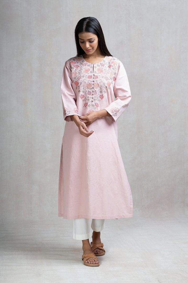 Thread Embroidered Cotton Linen Kurta